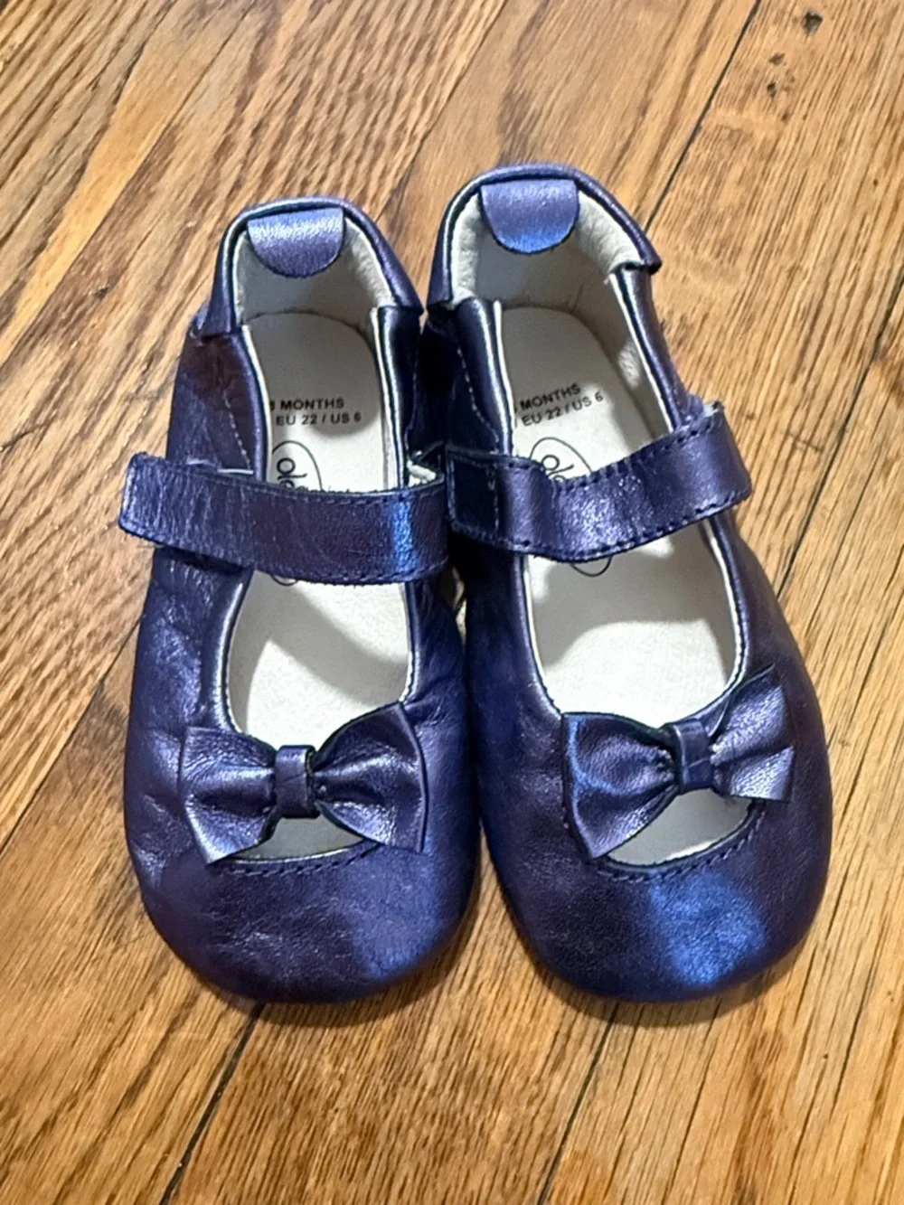 Old soles leather baby toddler Metallic Purple Mary Jane Shoes with Bow size 6